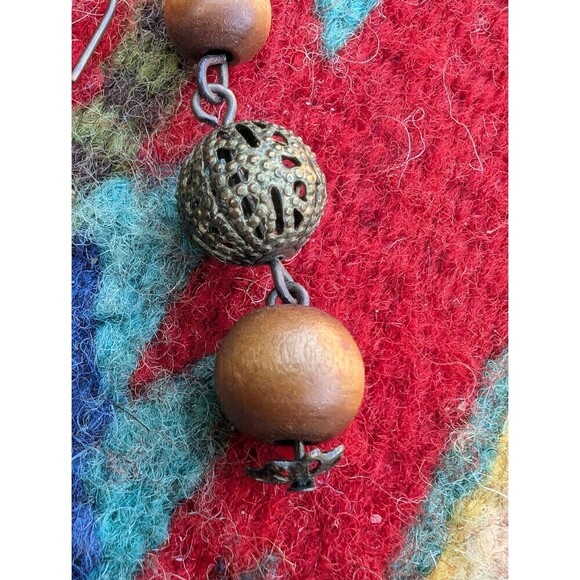 Vintage Wood Bead Dangle Earrings - Picture 6 of 8